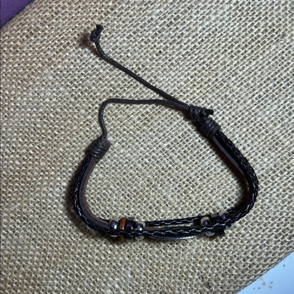 Chic Beaded & Braided Leather Bracelet with Beads & Flower Pendant Bundle (H)